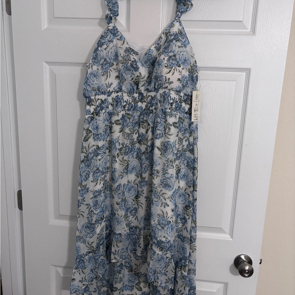 Floral Maxi Dress in Blue and White
